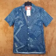 PAUL SMITH Shirt Mens Large Teal Button Up Casual Camp Logo Short Sleeve $175