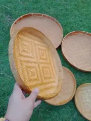 5 Pcs Vintage Thai Food Rice Fruit Tray Bowl Traditional Wicker Serving 12"
