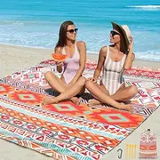 HIHOHO Beach Blanket, Sandproof Beach Mat, Waterproof Quick Drying Lightweight Outdoor Aztec Picnic Mat 79" X 83"/120"x108" for 2-8 Adults for Travel, Camping, Hiking
