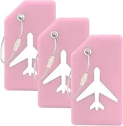 Teskyer Luggage Tags, 3 Pack Privacy Protection Soft Silicone Luggage Tags for Suitcase Luggage Travel Bags Labels (Pink)