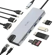 USB C Laptop Docking Station Triple Display, 11 in 1 USB hub with 4K HDMI, 3*USB 3.0, 2*USB 2.0, USB C 100W PD Charging, 1000 Mbps Ethernet, SD/TF Card Reader and VGA, Compatible with MacBook Pro/Air