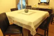 Crochet Tablecloth Light Linen & Lace Cotton Blend Fabric Beige 72" x 72" NEW