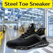 Men's Steel Toe Work Shoes, Lightweight Air Cushion Slip Resistant Safety Boots