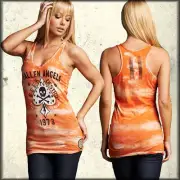 Affliction AC Fallen Angels Skull Spade Women Racer Tank Top Orange Tie Dye L-XL