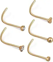 [DEARMAMY] 5pcs Nose Studs Screw Rings Easy to Wear Threadless Nose Jewelry for Helix Piercing Minimalist Style
