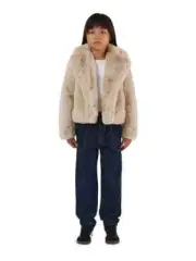 Apparis Milly Faux Fur Coat Unisex 14Y Latte Collared Hook & Eye Closure L/S