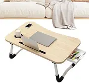 Laptop Bed Desk | Foldable Lap Table with Cup Holder and Tablet Slot - Laptop Stand with Storage Drawer, Breakfast Tray for Sofa Couch Floor