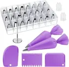 32-Piece Piping Bags and Tips Set with 24 Icing Piping Tips, 2 Reusable Pastr...