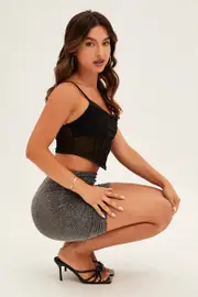 Black Mini Skirt Bodycon Slinky - Size 8, Women's Bodycon Skirt