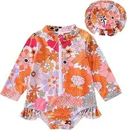 [Happy Cherry] Swimsuits One Piece Baby Girl Swimwear Swimming Long Sleeves Summer Toddler Swimwear UV Protection Swimsuit for Beach Surfing 0-24 Months, A-Orange, 18-24 Months
