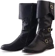 [DUNHAO COS] Men's Faux Leather Medieval Boots Viking Pirate Costume Boots Renaissance Faire Cosplay Shoes