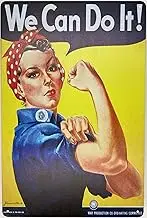 Tin Sign | Metal Wall Sign | WWII Rosie The Riveter We can do it War Advertising 8 x 12 in. | Fun Decorative Sign for Home Bar Room Garage Decor | Vintage & Retro Style