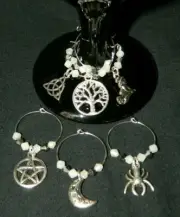 Esoteric Wine Glass Charms Set of 6 Pagan Wicca Occult Drink Markers NEW