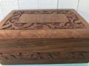 Hand Carved Wood Keepsake Box Pet Cremation Urn Slide Out Bottom Hide Jewelry