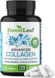 [ForestLeaf] Advanced Collagen Supplement, Type 1, 2 and 3 with Hyaluronic Acid and Vitamin C - Anti Aging Joint Formula - Boosts Hair, Nails and Skin Health - 120 Capsules - by