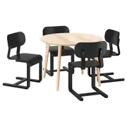 LISABO / LYCKAN table and 4 chairs, ash veneer/black birch veneer, 105 cm
