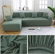 PIEIUTSL Stretchable Elastic Sofa Covers for Living Room Sectional Sofa Chaise Cover Adjustable Lounge Cover for Corner Sofa Sofa Cover(Light Green,3 Seater 190-230cm)