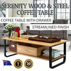 Zensa Coffee Table Drawer Wood & Steel Large Centre Black/White Oak Furniture