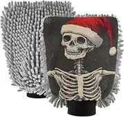 XYMZR Christmas Skeleton Santa Hat Absorbent Microfiber Car Wash Mitt, Funny Cute Anime Scratch Free for Cars Cleaning, Home Cleaning Mitts, 2 Pack, 10.24” L x 7.09” W