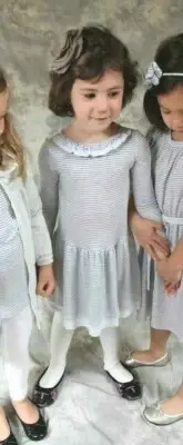 NEW NWT White/Gray Stripes Beautiful knit Dress-Tala Bee Kids PLUSH 4Y fit-4/5Y