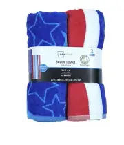 Mainstays Beach Towels Set of 2 Red, White & Blue Quick Dry 24 x 58 Inch