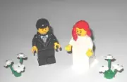 NEW LEGO WEDDING RED HAIR BRIDE AND BLACK HAIR GROOM, BLACK TUXEDO & BOWTIE