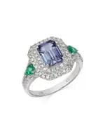 Bloomingdale's Fine Collection Tanzanite, Emerald, & Diamond Halo Statement Ring in 14K White Gold