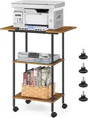 Luplom Large Printer Stand with Storage Rolling Printer Cart with Wheels 3 Tier Printer Table with Storage Shelf for Home Office Filing Scanner Fax Machine Heat Press Microwave