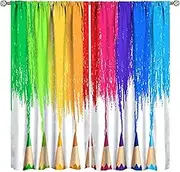 ZhiRain Kids Colorful Crayons Curtains Pencils Student Design School Education Sketch Style Curtain with Rod Pocket for Bedroom Home Decor Drapes Window Treatments 2 Panels Set 42x54 Inch