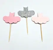 24 Pcs Pink /Hot Pink / Glitter Toothpicks , Small Mini Stick Cupcake