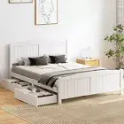 Oikiture Wooden Bed Frame Quenn Double King Single Base with Drawers White META