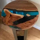 Clear Blue Epoxy Coffee Table Round Table Top Handmade Cafeteria Table Decor