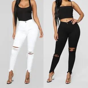 2022 Fashion tall waist ripped jeans for women elastic pants