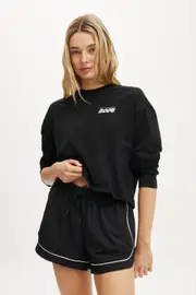 [Body] Body - Active Boxy Oversized Long Sleeve Top - Black/bwc interlaced M BLACK/BWC INTERLACED