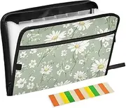 White Daisy Expansion File Folders 13 Pockets A4 Letter Size Folders with Pockets with Zipper Closure File Organizer Expanding Folder for Home Office Travel