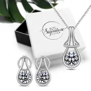 Boxed Solid 925 Sterling Silver Angel Necklace and Earrings Set Embellished with SWAROVSKI® Crystals