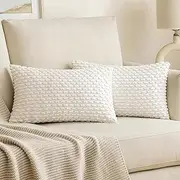 2Pcs Cushion Covers 30cm x 50cm, Corduroy Decorative Throw Pillow Covers Soft Boho Striped Pillow Case Modern Farmhouse Home Decor for Sofa Living Room Couch Bed (Beige, 50cmx30cm)