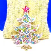 Colorful White Christmas TREE with Red Star Pin Brooch & PENDANT
