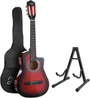 Classical Wooden Acoustic Cutaway Guitar with Capo, 34-Inch Size, Red