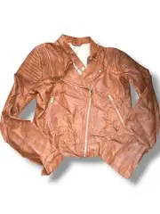 H&M Vegan Leather Jacket Girls Size 14 Brown Moto Bikercore Zippers