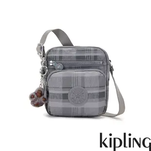 Kipling 輕灰蘇格蘭紋多袋小巧斜背包-RON