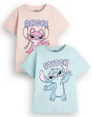 Vanilla Underground Disney Girls Multi-Pack of 2 Short-Sleeved T-Shirts Multicoloured Stitch & Angel 2 Pack 11-12 Years