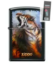 Zippo 201002 Roaring Tiger Black Matte Lighter + FLINT PACK