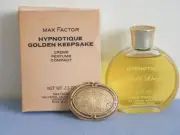 Vintage Max Factor Hypnotique Golden Keepsake Perfume Compact & 2 oz. Bath Drops