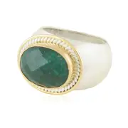 925 Brushed Sterling Silver, Emerald And Gold Filled Wire Ring