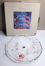 Mikasa Crystal Toska Serving Platter Blossom Time Pink Floral Walther Glass 12"
