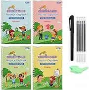Grooved Handwriting Books for Kids Ages 3-8 Reusable Groove Practice Notebook Magic Groove Handwriting Set with 5 Ink Refills, 1 Pen, and 1 Pen Holder School Calligraphy Learning Tool (4 Pcs)
