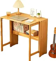 WangwanYC Bamboo Folding Desk - Modern, Expandable Design with Shelves - Rustic Foldable Desk for Writing, Working, & Computer Use - Ideal for Home or Office (Natural, 33 x 21 x 30 inches)