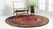 Rug 100% Natural Cotton Bohemian Reversible Round Area Carpet Home Decor Rug