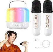 Portable Speaker with Microphone | Small Speaker with 2 Wireless Microphones | Sound Box with Led Light, Portable Music Player for Family Gathering